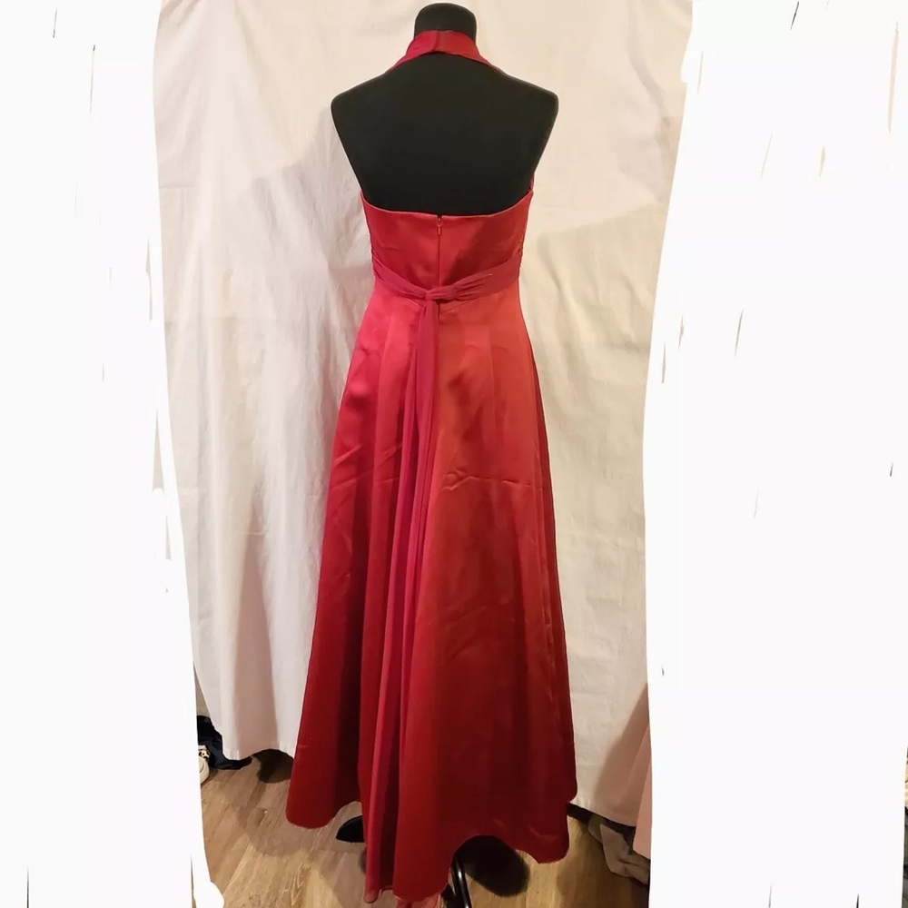 David’s bridal Satin Empire Waist Halter Ball Gown Bridesmaid  Dress Prom